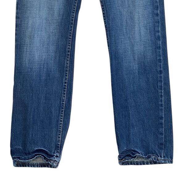 AEO Jeans Slim Straight Low Rise Men 30x29** Blue Fade Whiskers Stacks Casual - Picture 4 of 16